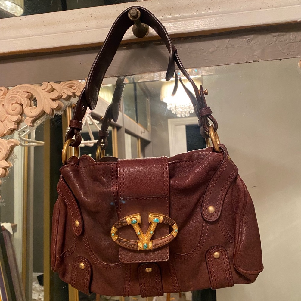 Valentino Garavani brown bag with turquoise stones